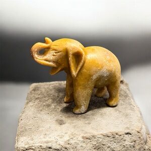 Small Hand Carved Soapstone Elephant Trunk Up Figurine Sculpture Vintage